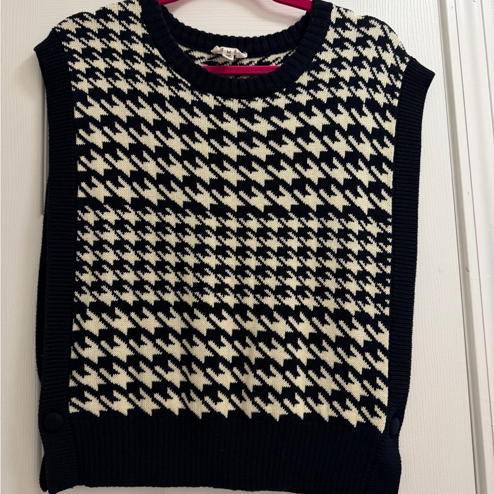 Black and White Houndstooth Sweater Vest
